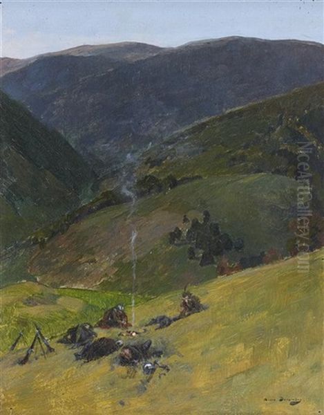 Le Bivouac Dans La Montagne Oil Painting by Andre Devambez