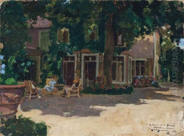 Afternoon Tea In The Shade Oil Painting by Andre Devambez