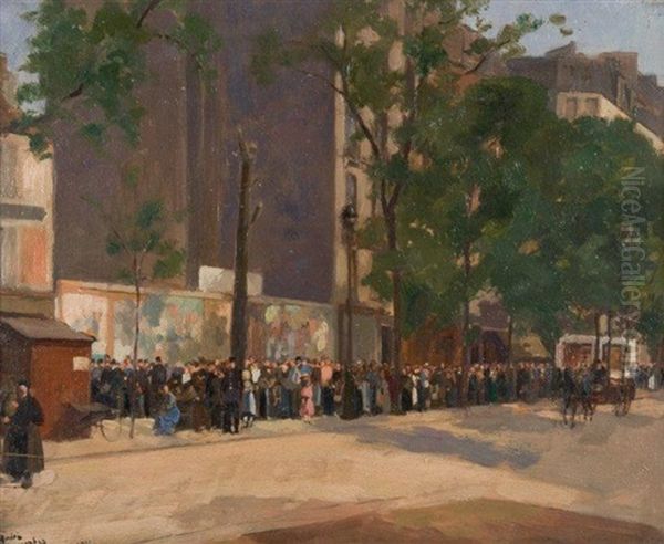 Foule Amassee Sur Un Boulevard, Paris Oil Painting by Andre Devambez