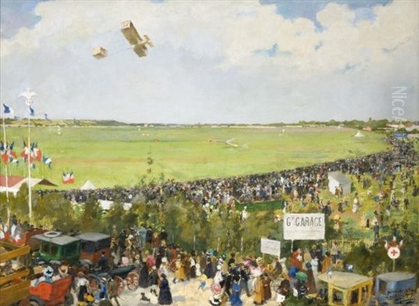 Vol Durant La Quinzaine D'octobre; Port-aviation, 14 Octobre 1909 Oil Painting by Andre Devambez