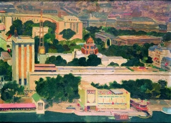 Le Palais De Chaillot Et Les Batiments Des Sections Etrangeres De L'exposition Des Arts Et Des Techniques Appliques A La Vie Moderne Oil Painting by Andre Devambez