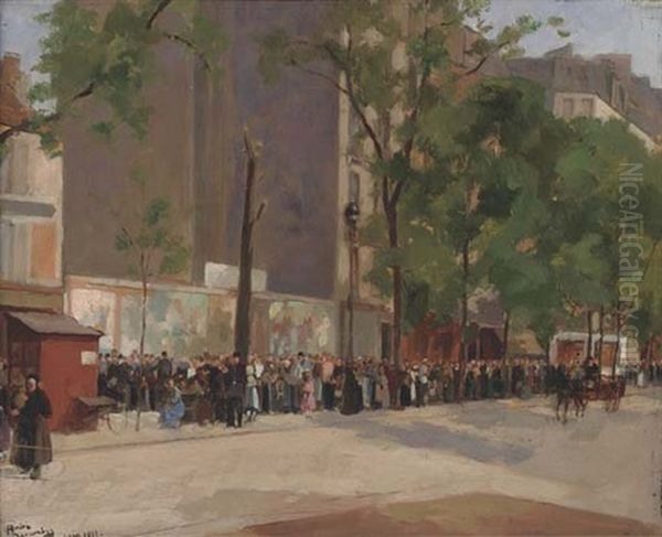 A Bustling Parisian Street Oil Painting by Andre Devambez