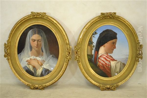 Paire De Portraits (pair) Oil Painting by Eugene Devaux