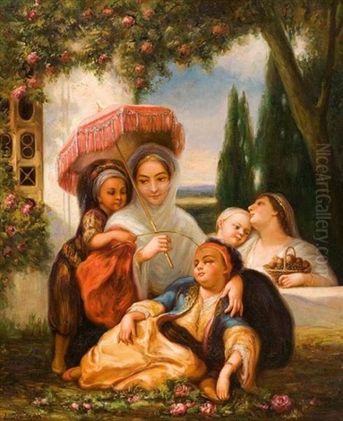 The Princess And Her Children Oil Painting by Louis Devedeux