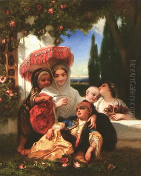 La Princesse Et Ses Enfants Oil Painting by Louis Devedeux