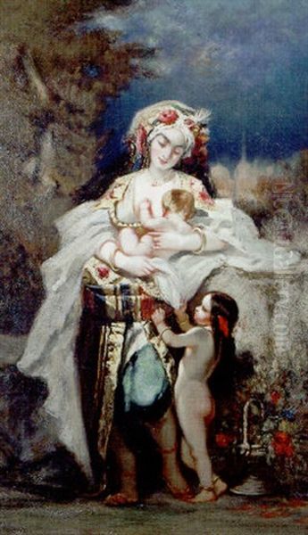 Femme Turque Et Enfants Oil Painting by Louis Devedeux