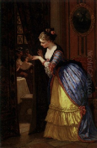 Eavesdropping Oil Painting by Louis Devedeux