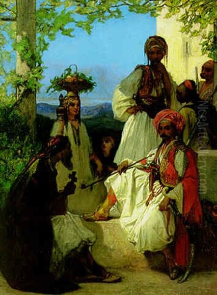 Un Poste De Volontaires, Pres De Salonique, Turkey Oil Painting by Louis Devedeux