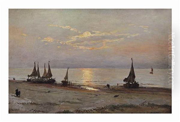 Bomschuiten At Sunset Oil Painting by Jan Frederik Van Deventer