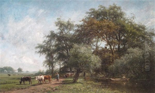 A Farmer's Life Oil Painting by Jan Frederik Van Deventer