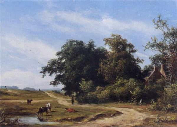 A Shepherd With His Flock Oil Painting by Jan Frederik Van Deventer