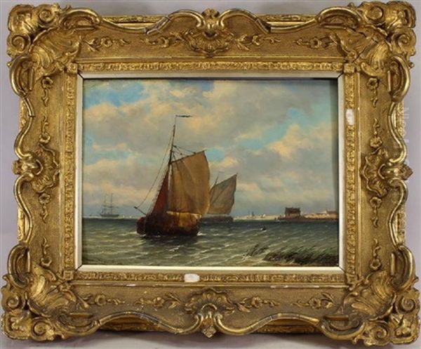 Ships In A Coastal Setting Oil Painting by Willem Anthonie van Deventer