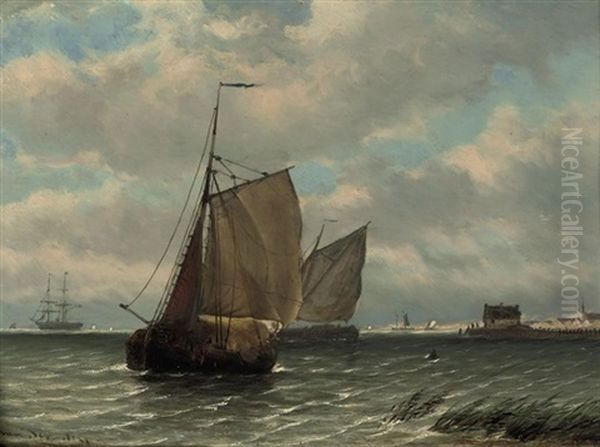 Sailing Along The Coast Oil Painting by Willem Anthonie van Deventer