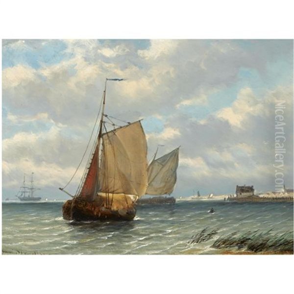 Shipping Off The Coast Oil Painting by Willem Anthonie van Deventer