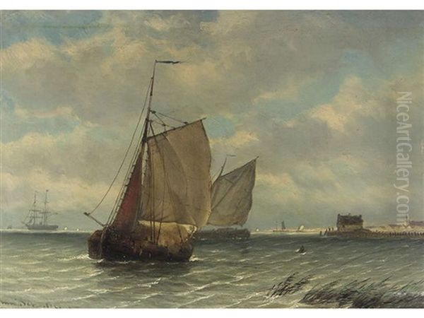 Sailing Vessels Oil Painting by Willem Anthonie van Deventer