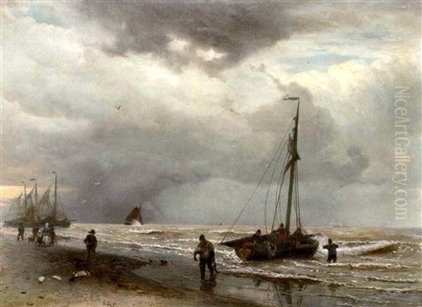 Unloading The Catch Oil Painting by Willem Anthonie van Deventer