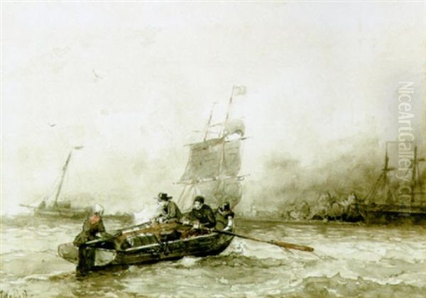 Rowing Boat On An Estuary Oil Painting by Willem Anthonie van Deventer