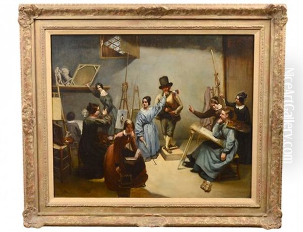 The Woman's Art Club Oil Painting by Achille Jacques Jean Marie Deveria