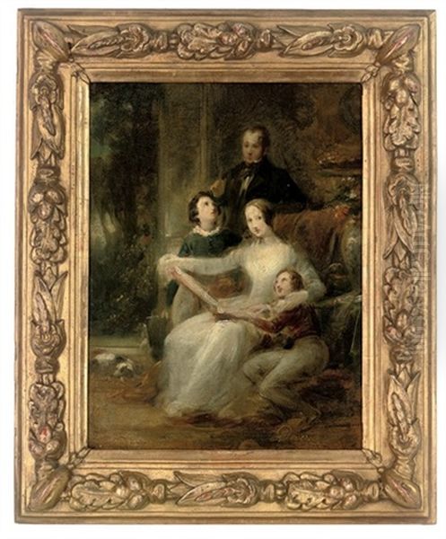 Family Portrait (study) Oil Painting by Achille Jacques Jean Marie Deveria