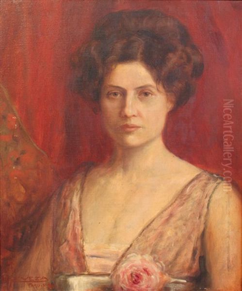 Portrait Of Sylvie Darlot Mendes Braga Oil Painting by Raul Deveza