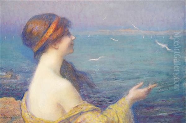 Jeune Femme Devant La Mer Oil Painting by Rene (Maire Leon) Devillario