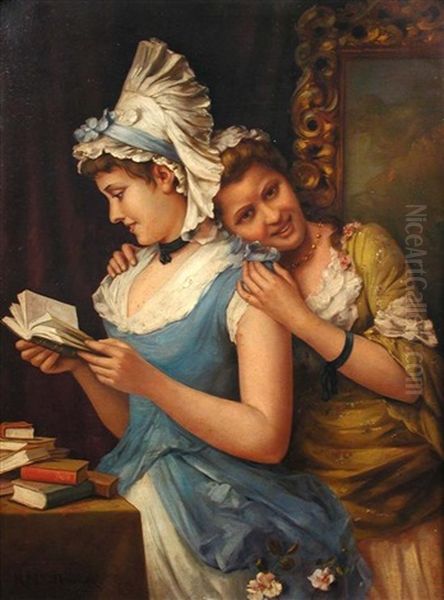 An Amusing Read Oil Painting by Rene (Maire Leon) Devillario