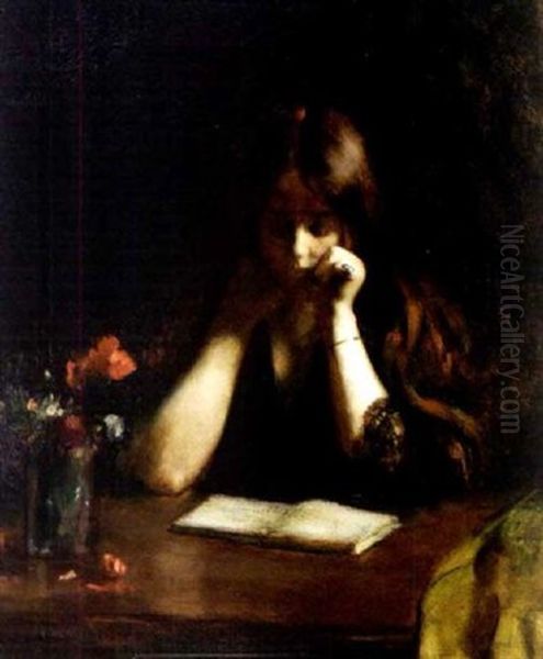 Jeune-fille A La Lecture Oil Painting by Rene (Maire Leon) Devillario