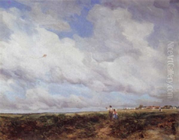 On The Common - Kite Flying Oil Painting by Vickers Deville