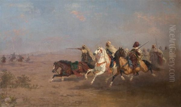 L'escarmouche The Skirmish Oil Painting by Louis-Theodore Devilly