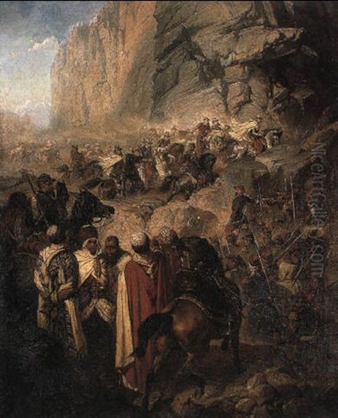 The Battle Of Constantine, Algeria Oil Painting by Louis-Theodore Devilly