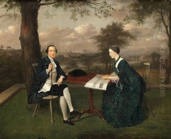 James, 20th Earl Of Kildare And His Wife Emily Mary In The Grounds Of Carton Oil Painting by Arthur Devis