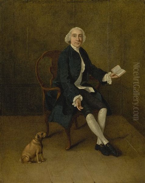 Portrait Of A Gentleman, Said To Be A Member Of The Orlebar Family, Seated With A Dog At His Feet Oil Painting by Arthur Devis