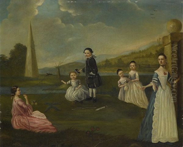 A Lady And Her Five Children In A Landscape Oil Painting by Arthur Devis