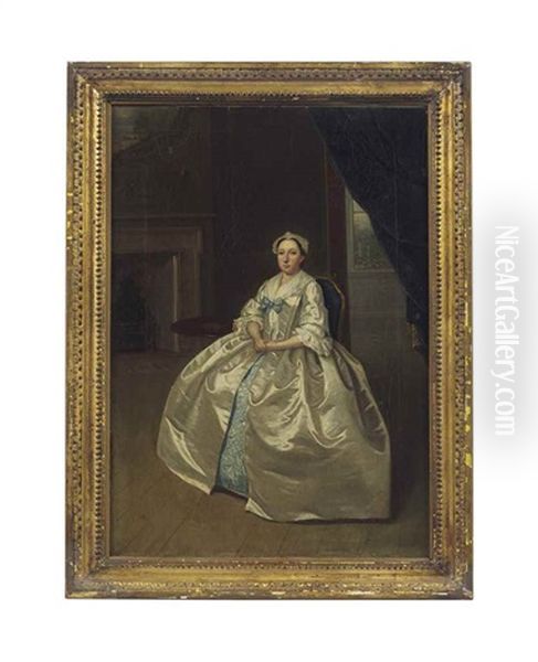 Portrait Of A Lady, Said To Be A Member Of The Lister Family, Seated, Small Full-length, In An Interior Oil Painting by Arthur Devis