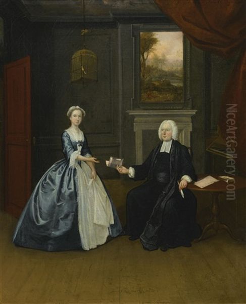 Portrait Of The Reverend Thomas D'oyly With His Wife, Henrietta Maria, Full-length In An Interior Oil Painting by Arthur Devis