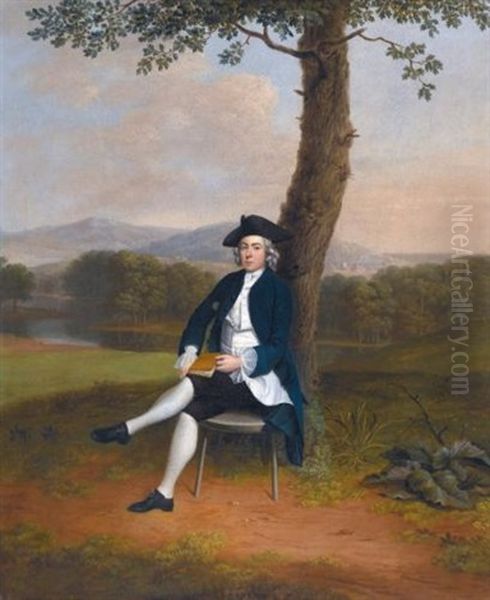 Portrait Of A Gentleman, Full Length, Seated Under A Tree Oil Painting by Arthur Devis