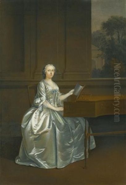 Portrait Of A Lady, Seated At A Harpsichord, Possibly Lucy, Duchess Of St. Albans Oil Painting by Arthur Devis