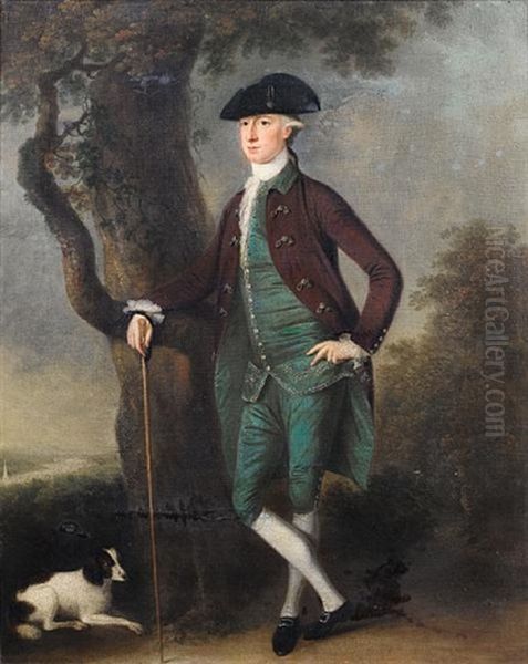 Portrait Of David Jenkins In A Brown Coat, Blue Waistcoat And Breeches And A Black Tricorn Hat Oil Painting by Arthur Devis