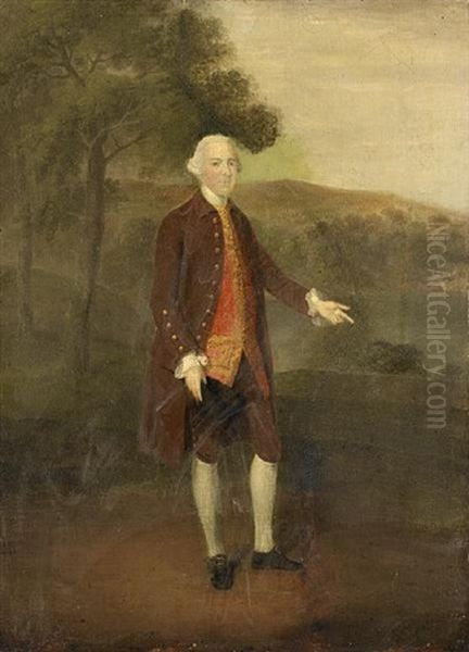 Portrait Of A Gentleman In A Brown Coat With A Red Embroidered Waistcoat Oil Painting by Arthur Devis