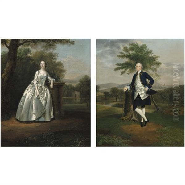 Portrait Of Edward Travers Of Trefalyn House (+ Ursula, His Wife; Pair) Oil Painting by Arthur Devis