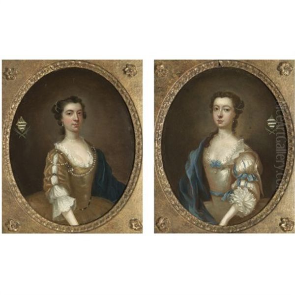 Portraits Of Two Sisters Of The Moult Family Of Nottinghamshire (pair) Oil Painting by Arthur Devis