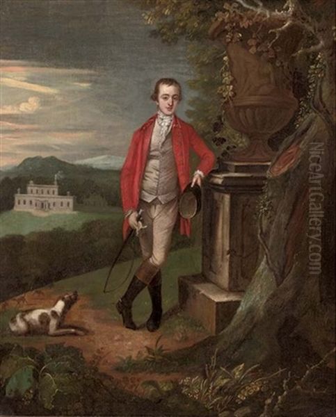 Portrait Of A Gentleman Standing In Hunting Pinks, A Riding Cap In His Left Hand And A Crop In His Right by Arthur Devis