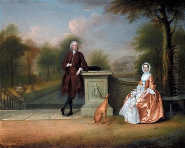 Portrait Of A Gentleman With His Wife And Child (captain The Hon. The Rev. Robert Cholmondeley And His Wife, Mary?) Oil Painting by Arthur Devis