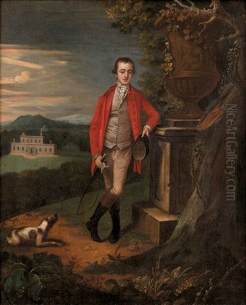 Huntsman And His Hound By An Urn In A Landscape Oil Painting by Arthur Devis