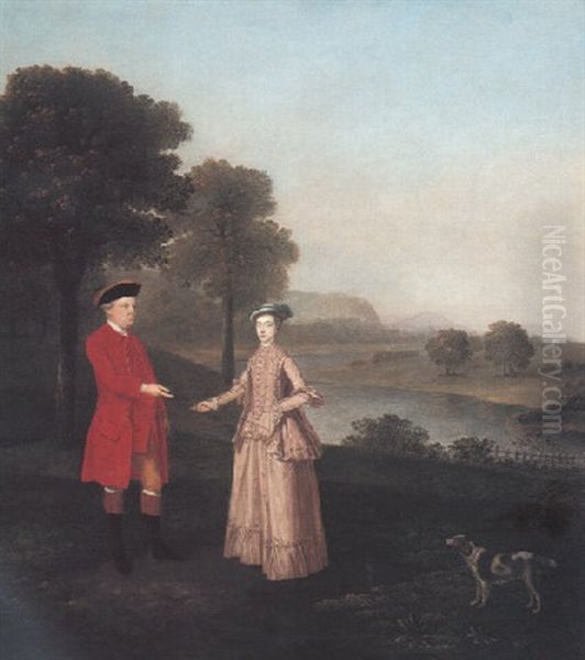 Portrait Of Mr. And Mrs. John Broadhurst Of Foston Hall, Derbyshire Oil Painting by Arthur Devis