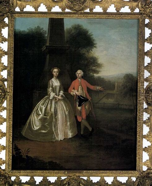 Portrait Of Sir Rowland Hill And His Wife Jane, In Hawkstone Park Oil Painting by Arthur Devis