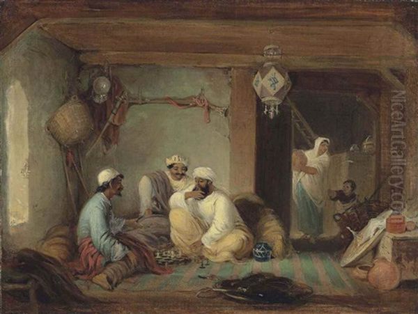 An Interior With Merchants Playing Chess, Eastern India Oil Painting by Arthur William Devis