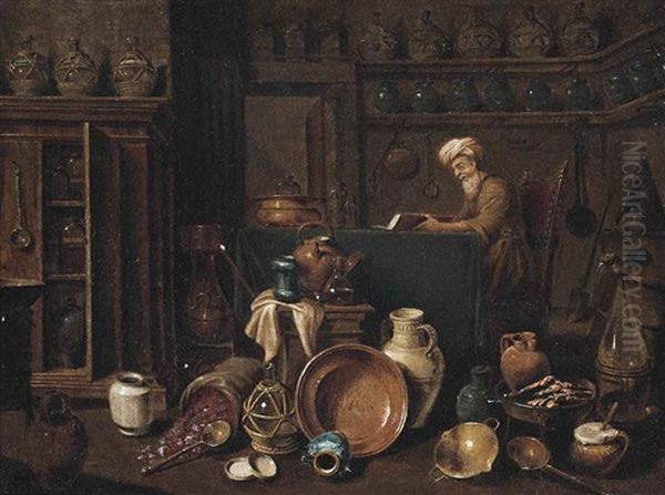 An Apothecary's Shop Oil Painting by Arthur William Devis