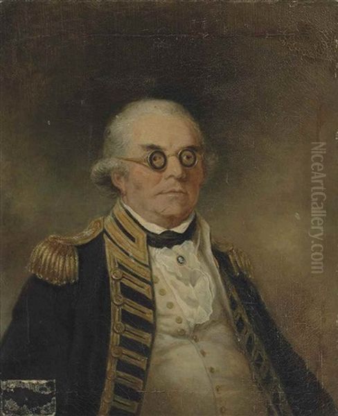 Portrait Of Admiral Peter Rainier In Naval Uniform And Wearing A Blue And White Cameo And Circular Spectacles Oil Painting by Arthur William Devis