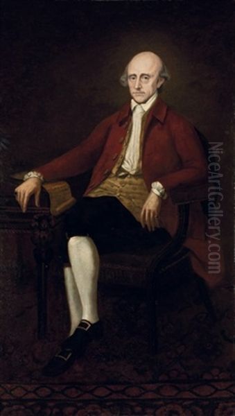 Portrait Of Warren Hastings, Governor-general Of Bengal, Seated At A Table, In A Red Coat Oil Painting by Arthur William Devis